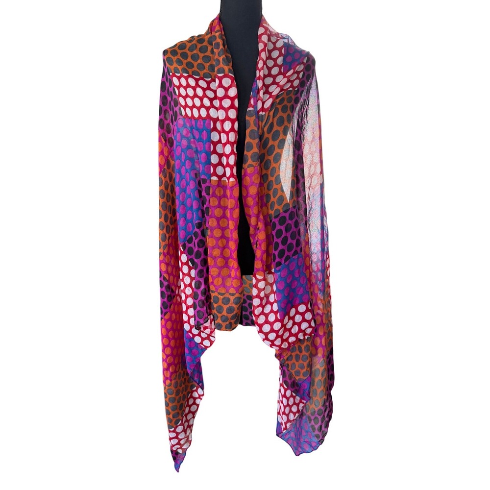 Colorful Patchwork Polka Dot Sheer Scarf Lightweight Rectangular Wrap Lagenlook